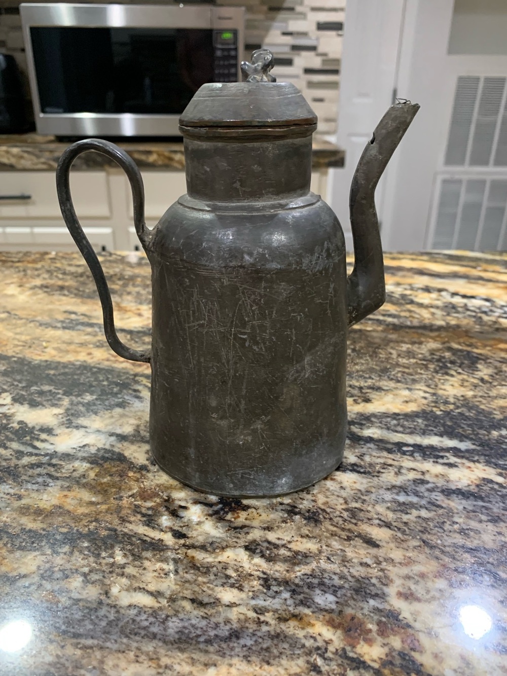 19th Century Primitive Pewter Coffee Pot - Hand-Soldered Seam Civil War Era